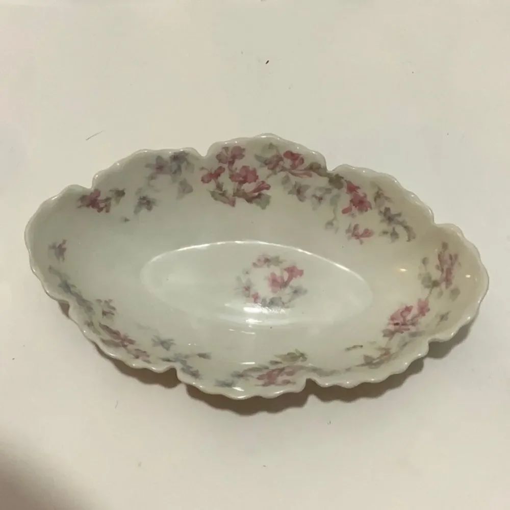 Antique Haviland Limoges Double Scalloped Edge Tray small Pink Flowers 8x4.5” B1